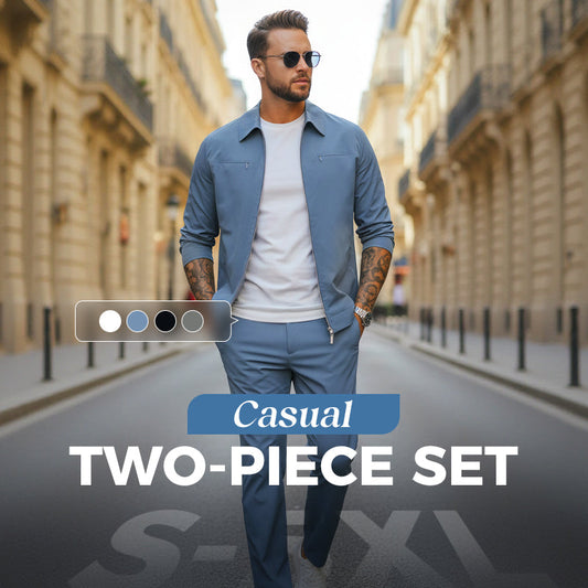 ✈️Gratis frakt✈️Herre casual ensfarget 2-delers sett – jakke og bukser