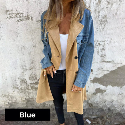 Mellomlang trenchcoat med sømmer i denim