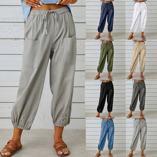 2025 Ny sommerbukse i bomull og lin for dame Nine Minute Trousers