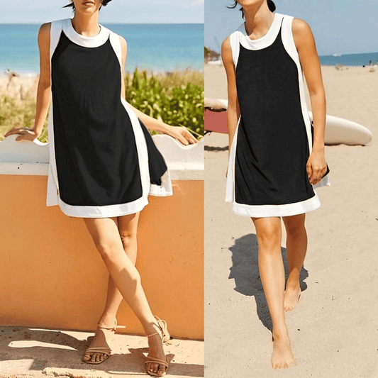 💃🥐Sommersalg med 50 % rabatt💓Fritidstopp for kvinner med fargeblokkdesign, ermeløs, matchende shorts med lommer