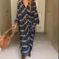 Boho-stripete kjole med lange ermer