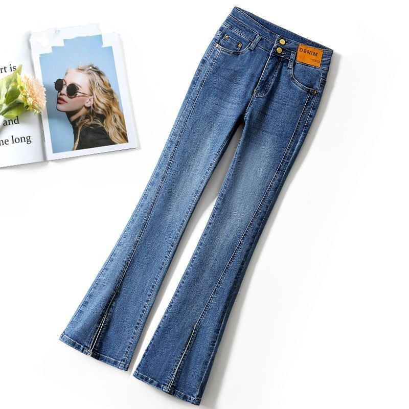 ✨Nyankomne✨Høytaljede jeans med utringning og delt hem