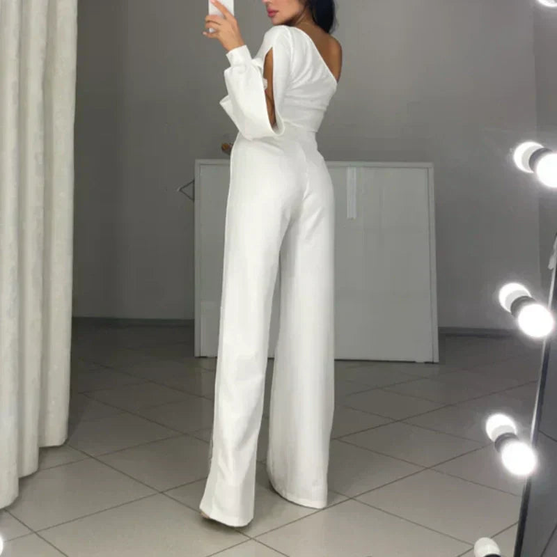 💕Utslått jumpsuit i glitrende mesh med én skulder for kvinner