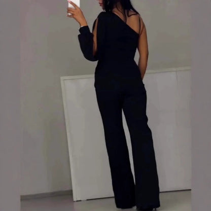 💕Utslått jumpsuit i glitrende mesh med én skulder for kvinner