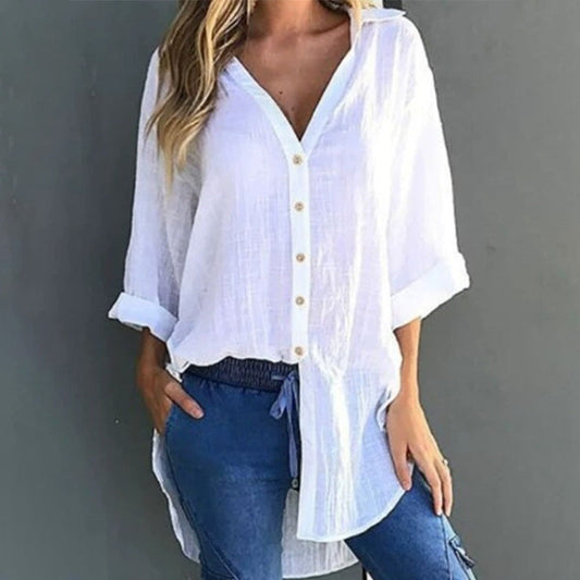 ✨Sprig New✨Asymmetrisk skjorte med løsthengende slips for kvinner