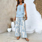 Dames Trendy Print 2-delige Outfits Mouwloze Topp & Broek