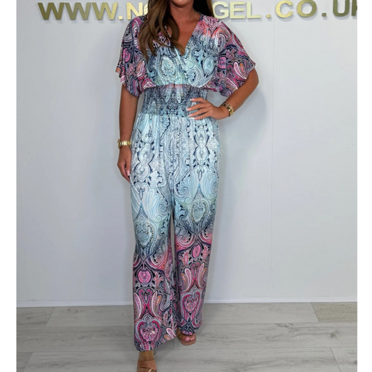 🌷Summer Hot Sale-49% avslag🩵Bohemsk jumpsuit med bredt ben og trykk