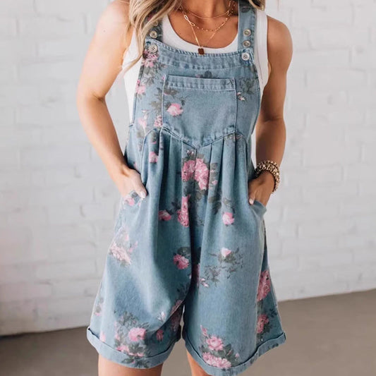 Vintage blomstret denim jumpsuit