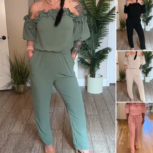 Hva skal jeg ha på meg i morgen？⏰Shoulder Frill Design Jumpsuit