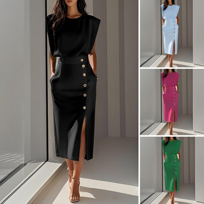 👗 50 % RABATT NÅ! 💃 Midiskjørt med sliss – drapert stoff med lett innstikk i livet, elegant og allsidig ✨