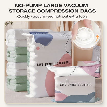🧳💨 50 % RABATT! Vakuumposer uten pumpe – Trykk og lukk, ingen pumpe nødvendig. Sparer 80 % plass, holder klærne tørre og støvfrie. Perfekt for voluminøst sengetøy og utstyr utenfor sesongen. 🛏️🗄️